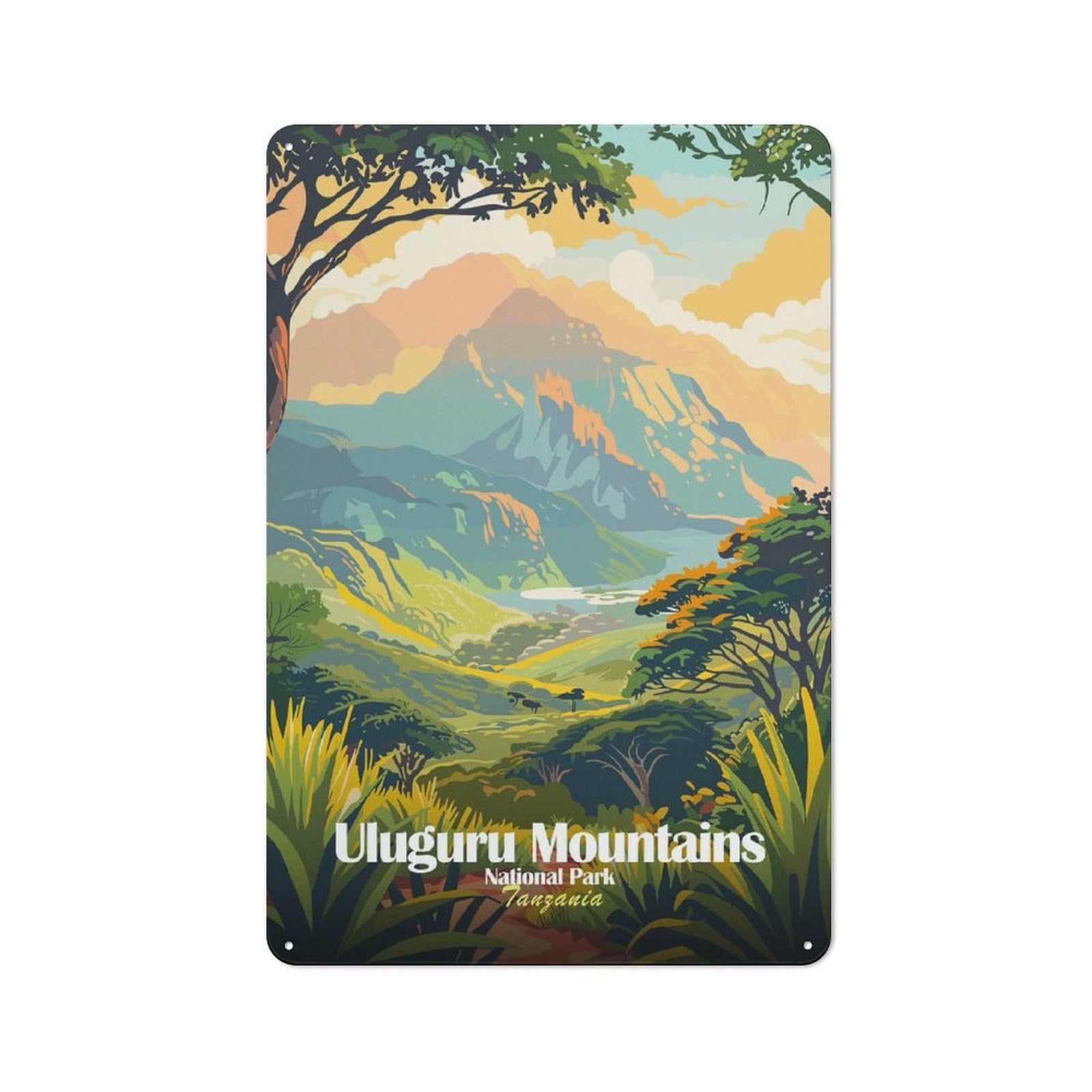 Junmoney Style-14 Vintage Metal Plaque 30X20cm Featuring Uluguru Mountains National Park Tanzania For Hallway Wall, For Wall Display Collectors