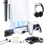 NexiGo PS5 and PS5 Pro Wall Mount Kit with Charging Station, Dual Controller Chargers, Steel Wall Stand, and Headphone Hanger - Compatible with PlayStation 5 (Disc & Digital)