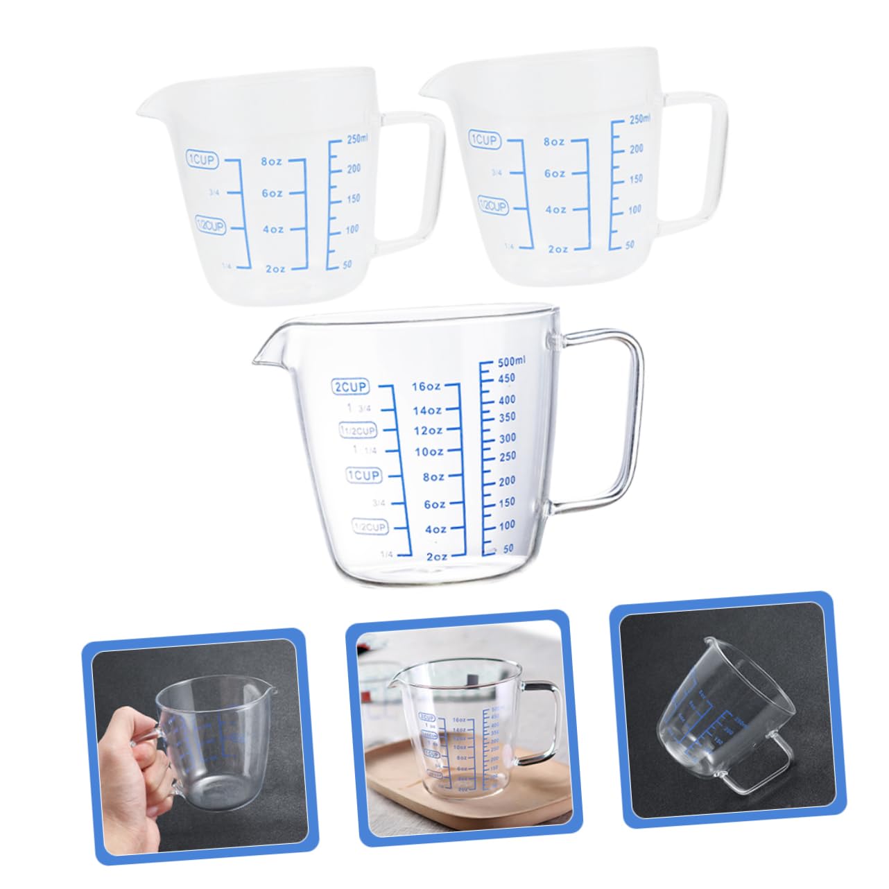 OUNONA 3 Uds Taza Medidora De Vidrio Recipiente Para Crema De Jarra De Cocina Jarra De Jarra De Jarra Pequeña Taza Medidora Taza Medidora De Vidrio Jarra De Vidrio Taza