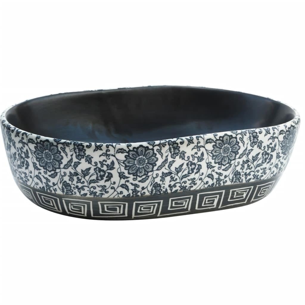 Ceramiczna umywalka nablatowa, czarna, niebieska, owalna, 47 x 33 x 13 cm