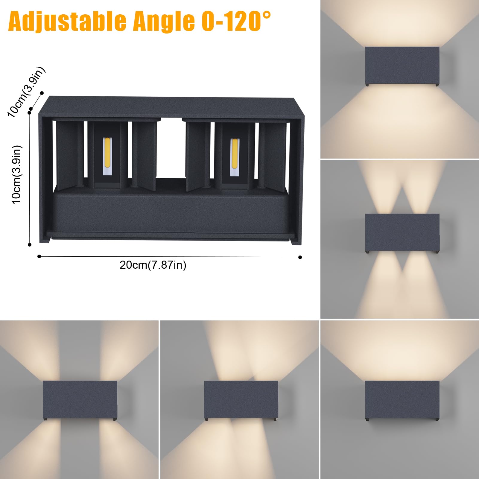 Klighten lampade da parete 24W Esterno/Interno Moderno, lampada da esterno Bianco Caldo 4000K Applique da Parete, IP65 Impermeabile, Angolo del Fascio Regolabile Applique(Antracite)