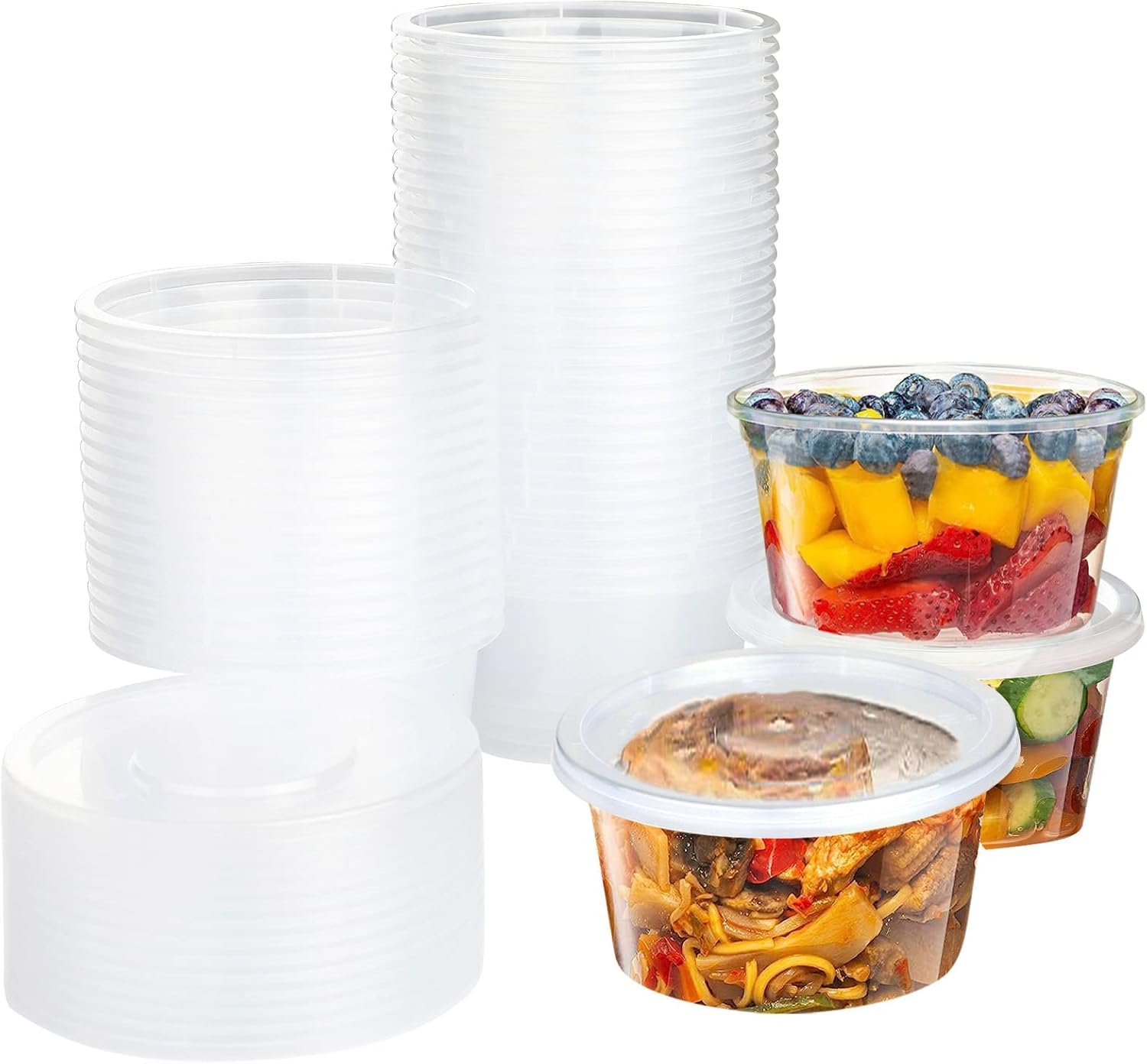 Efforias 25 X 16oz Round Plastic Food Containers with Lids, 250ml, Stackable, Leakproof, BPA Free, Reusable, Microwave and Dishwasher Safe