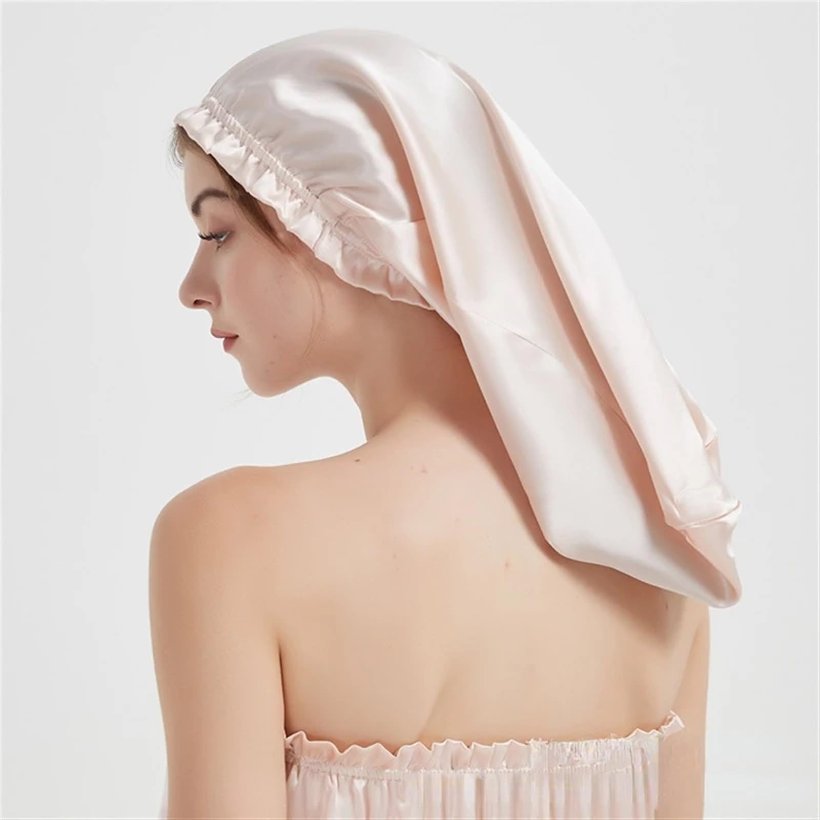 Cuffia seta capelli notte Turbante lungo di seta naturale turbante for capelli spessi berretto da notte for dormire ricci cuffia for avvolgere i elastica(Peacock)