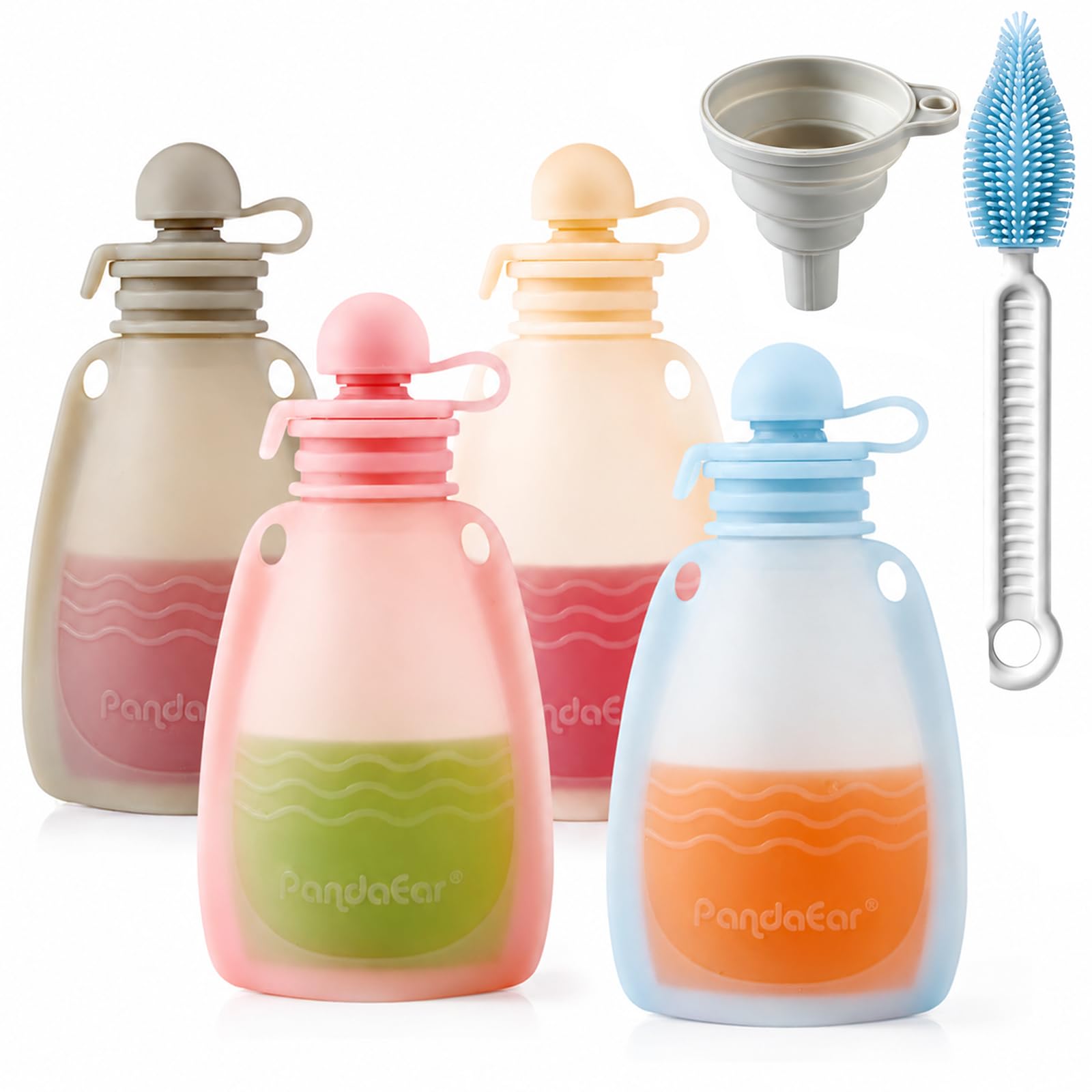 PandaEar Reusable Silicone Baby Food Pouches, Pressure Bags for Toddlers and Kids, BPA Free Silicone Refillable Baby Food Storage, 155ml, Pack of 4-picture-10