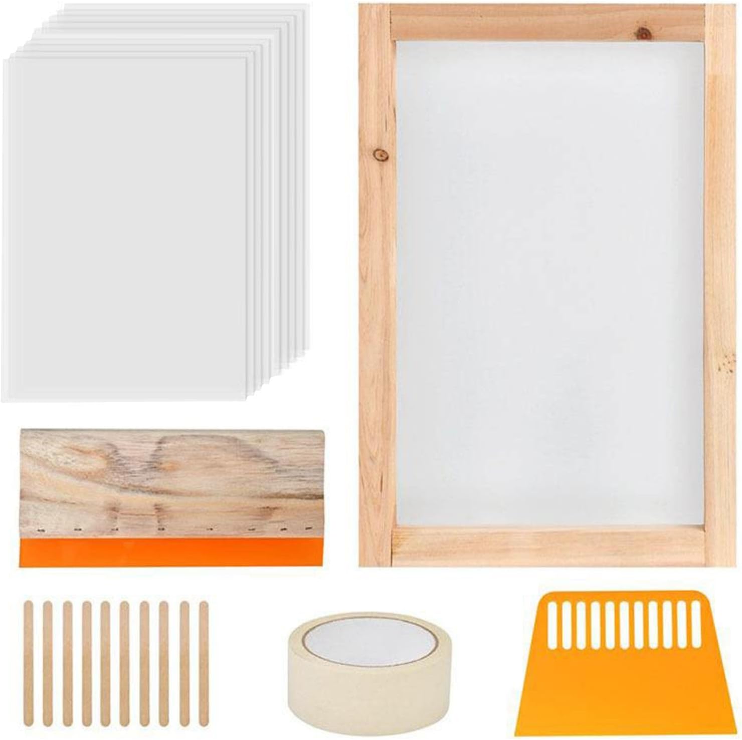 24 Packs Screen Printing Kit, Solid Silk Screen Printing Kit for Beginners Kids - DIY Tool Wood Frame Squeegee Ink Starter Value Pack - Handmade T-Shirt DIY Printing Machine Press