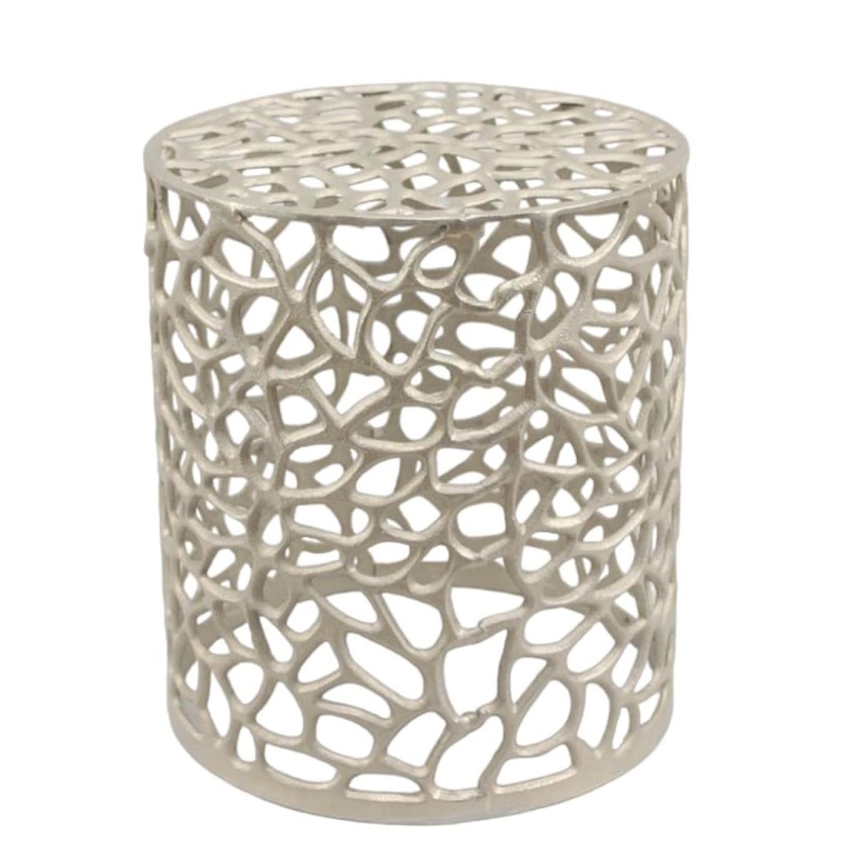 Casa Moro Orientalischer Beistelltisch DILA 2er Set Silber rund aus massiv Aluminium handgegossen | Kunsthandwerk Pur | Designer Metall Couch-Tisch im marokkanischen Stil | AL-6399