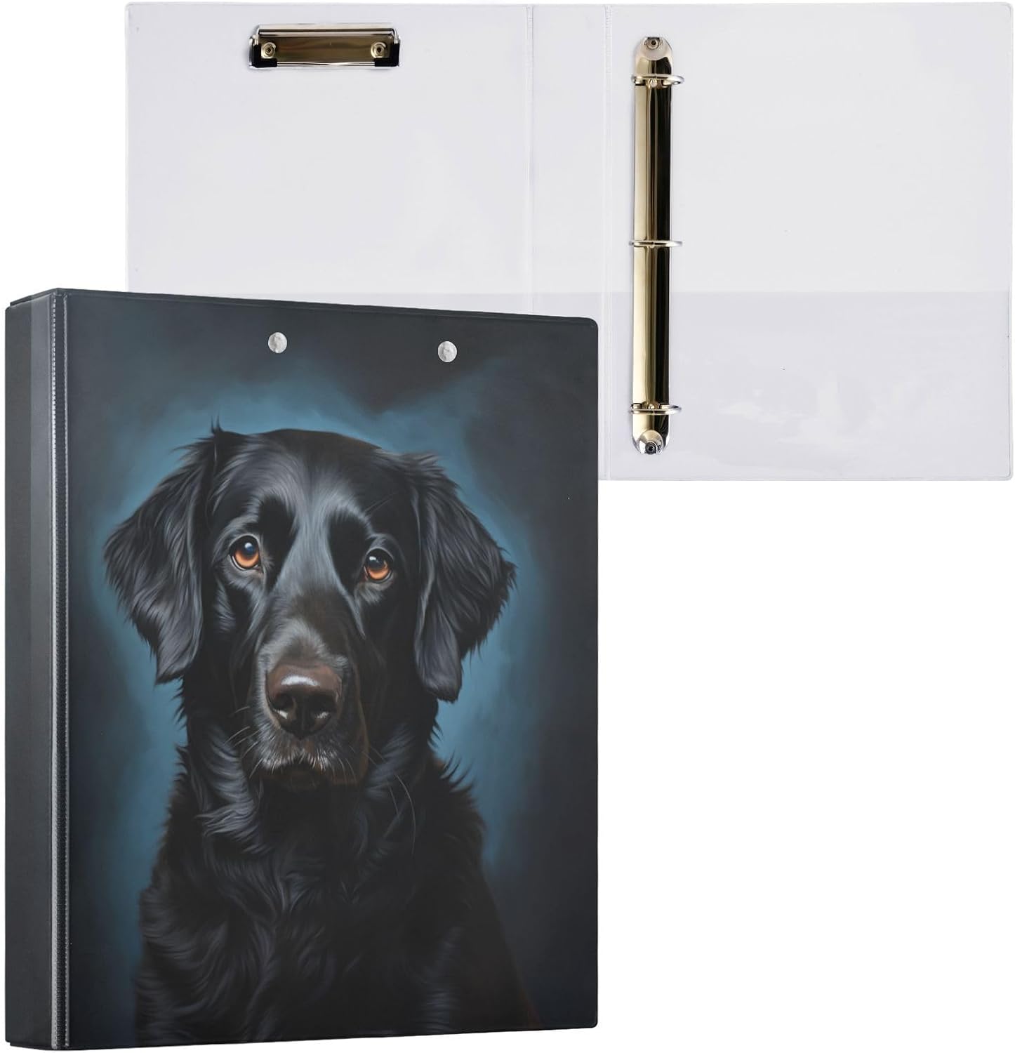 3 Ring Binder, Black Labrador Dog Portrait File Folder Holds 200 Sheets File Storage for Women Men School Office Supplie