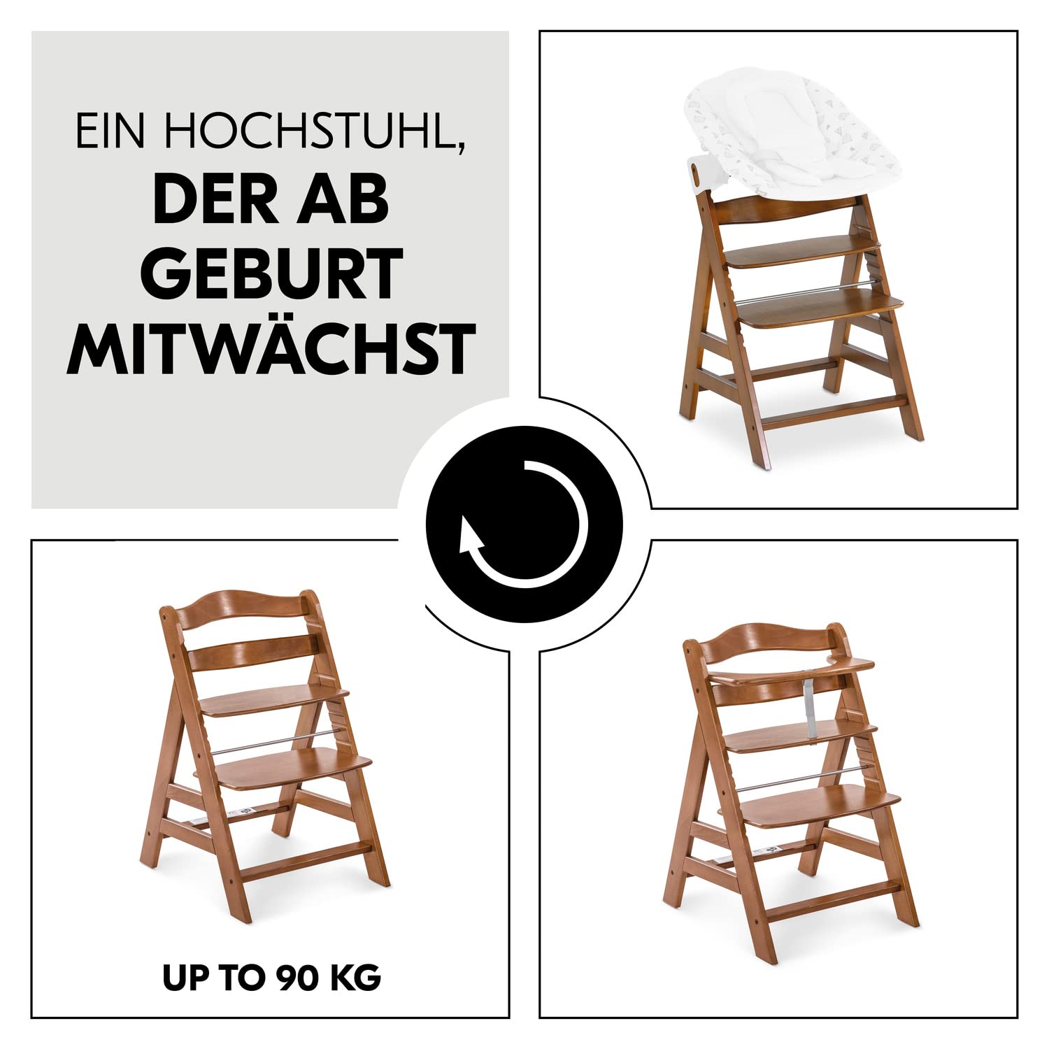 Hauck Kinder Hochstuhl Alpha+ - Mitwachsender Holz Babystuhl (FSC zertifiziert) & Alpha Cosy Comfort Sitzverkleinerer ab 6 Monate
