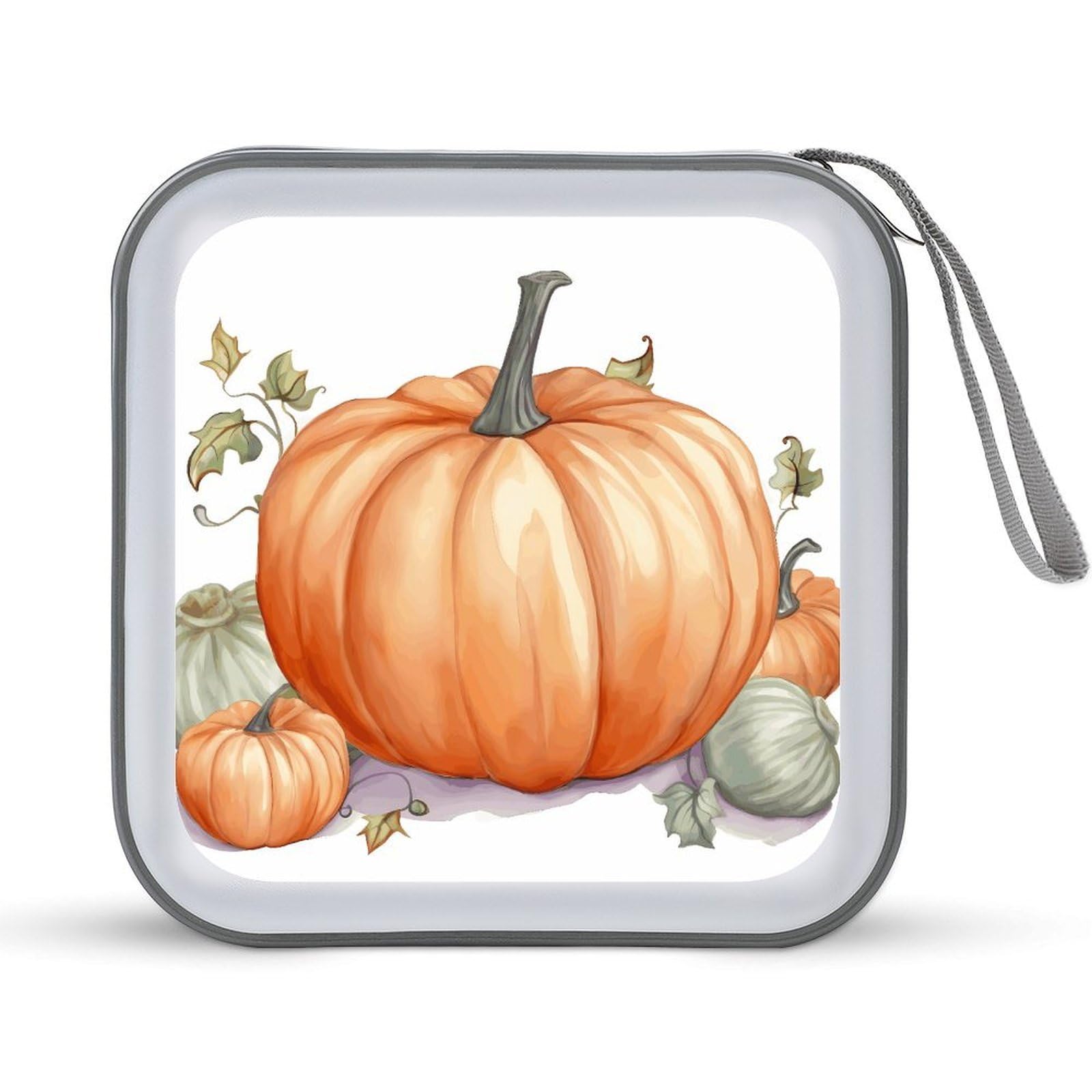 VstaDank - 40 Capacity Watercolor Pumpkins CD Case, Disc Storage Organizer with Zipper, Portable Hard Plastic Storage CD Holder, Storage CD Holder Organizer