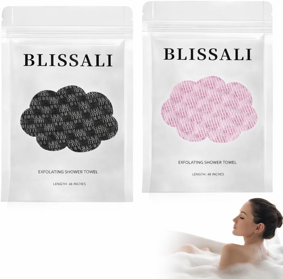 Blissal Exfoliating Shower Towel,Deep Exfoliating, Soft Gentle & Quick-Drying Shower Towel for Body Scrub 48inch-Body Scrubber for All Skin Types 2pack