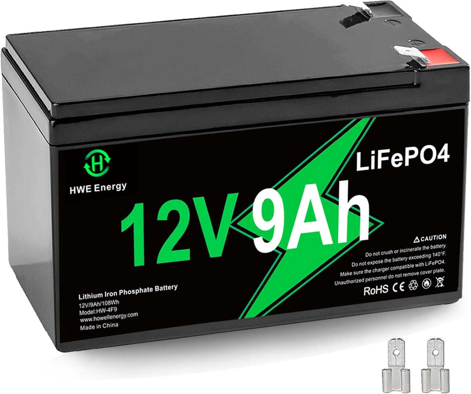 12V 9Ah Lithium Battery, Deep Cycles Rechargeable LiFePO4 Battery 4000+ Cycles 15A BMS Replacement for Alarm System, Fish Finder, Lighting, UPS, Ride on Toys, F1 & F2 Terminal