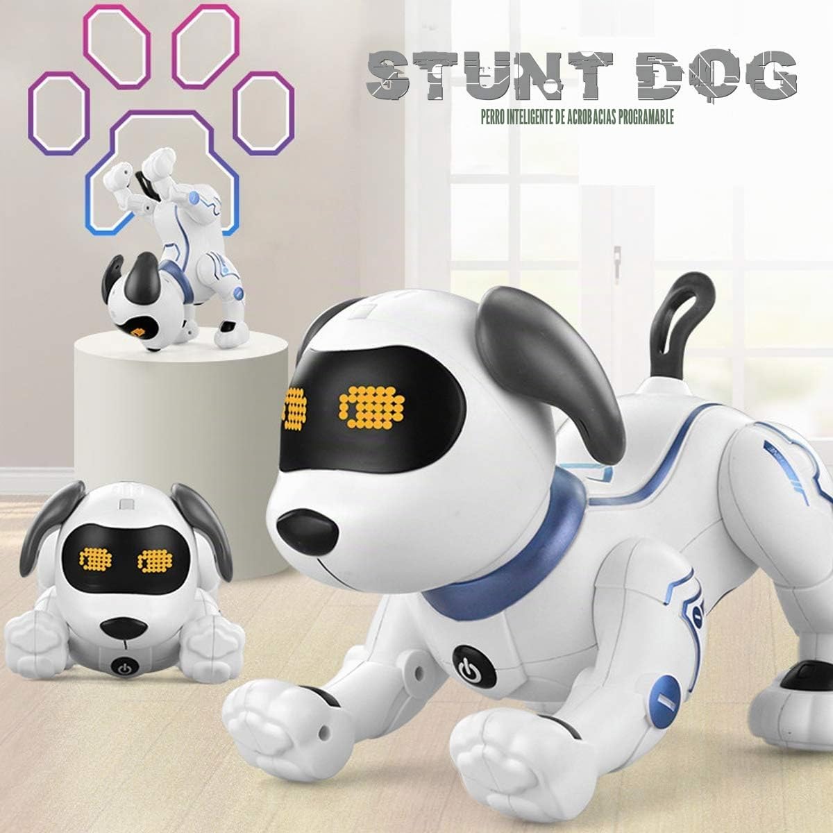 fisca Robot perro teledirigido para niños RC-Stunthund-robot juguete con canto, baile, habla, juguete inteligente programable interactivo para niños de 3 a 12 años