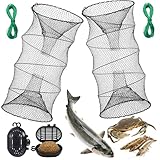 XEIYEI Fischfalle Köderfisch Krebs Fischreuse Set 2STK Fischernetz Fishing Köderfischreuse 30x60cm Reuse Hochwertige Fischreuse Krebsreuse zum Fangen von Aalen,Krabben,Hummer,Garnelen und Krabben