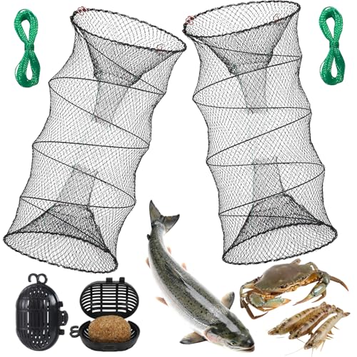 XEIYEI Fischfalle Köderfisch Krebs Fischreuse Set 2STK Fischernetz Fishing Köderfischreuse 30x60cm Reuse Hochwertige Fischreuse Krebsreuse zum Fangen von Aalen,Krabben,Hummer,Garnelen und Krabben