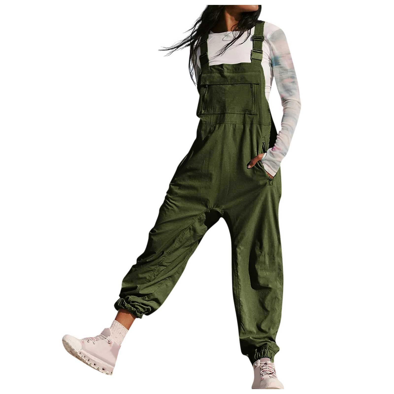 Generisch Salopette da donna in tinta unita, pantaloni da lavoro, comodi, casual, traspiranti, per individualità, slim fit, con bretelle, ad asciugatura rapida, classica, da donna