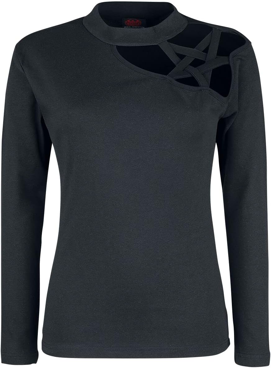 SpiralGothic Elegance - Pentagram Shoulder Longsleeve Top - S Black