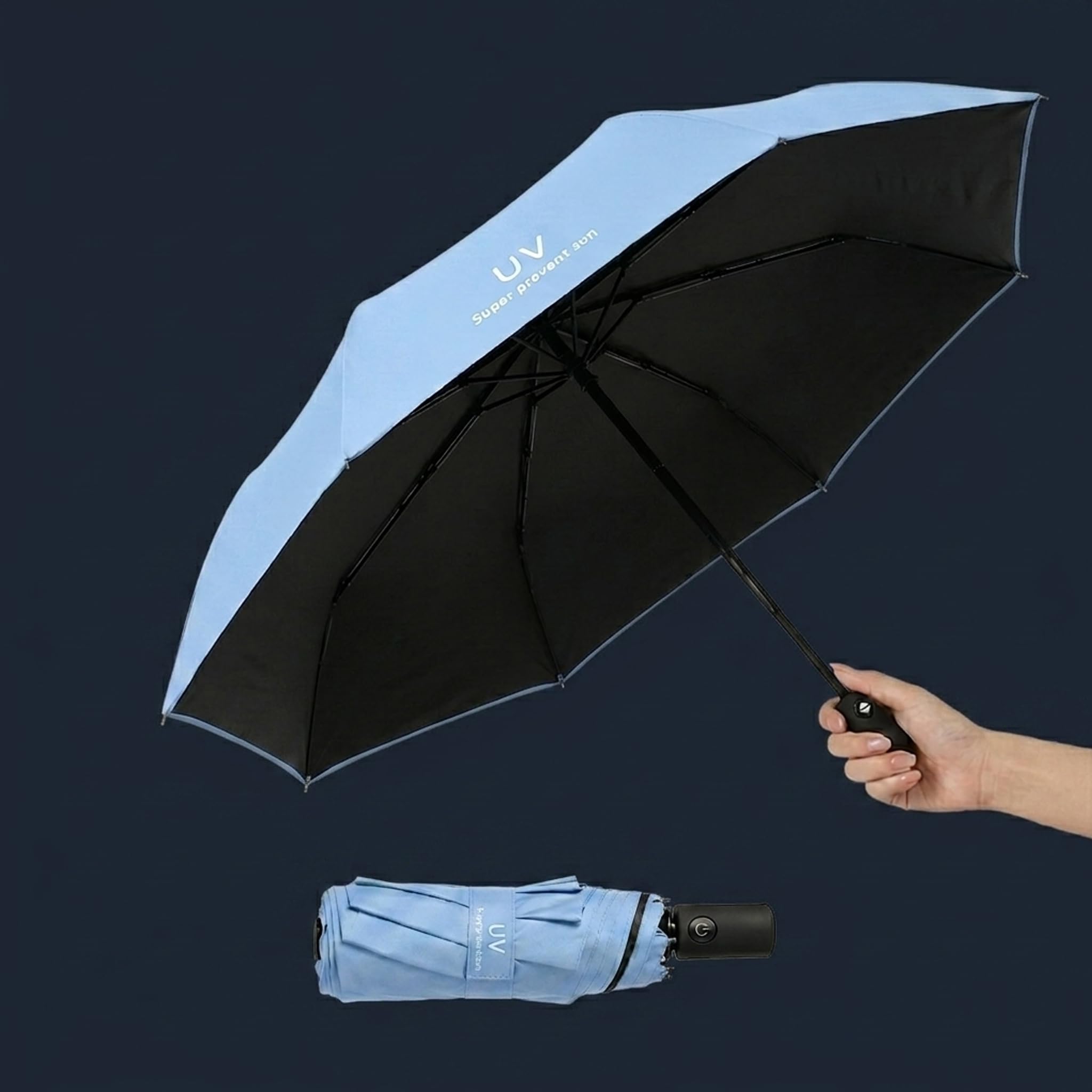 Roughhouse UV Umbrella for Sun & Rain – Auto Open/Close | Windproof | Travel-Friendly 3-Fold Design | SPF 50+ Coated | Big Canopy, Easy to Carry