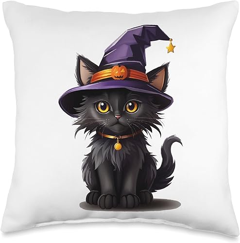 Helloween pumpkin cat Throw Pillow, 16x16, Multicolor