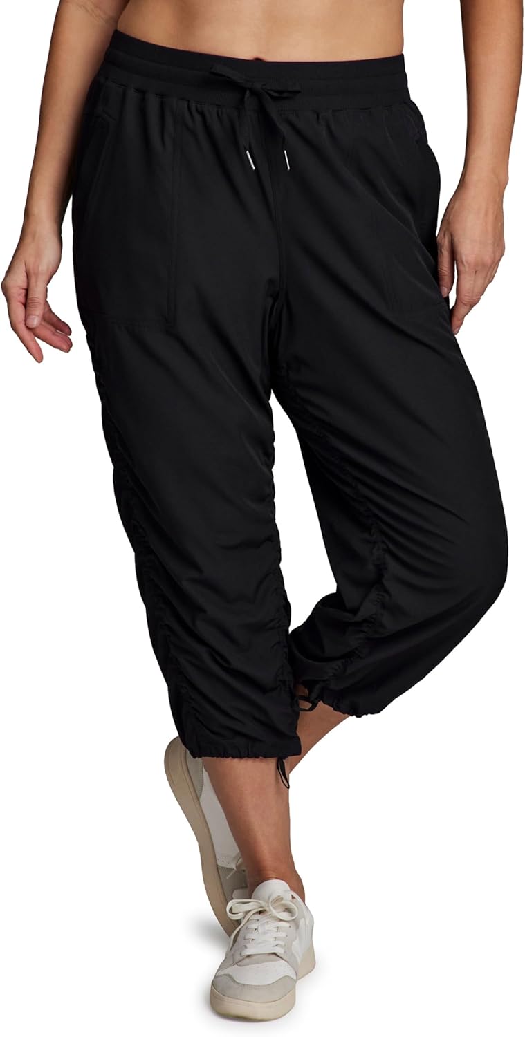 RBX Active Women's Plus Size Fashion Lightweight Woven Body Skimming Drawstring Capri Pant