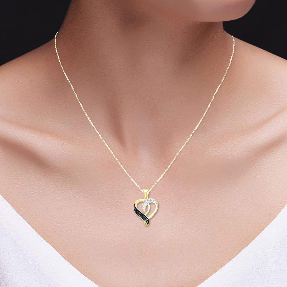 THE JEWEL ZONE Round Cut Blue & White Natural Diamond Heart Pendant Necklace In 14k Gold Over Sterling Silver, 18" Chain