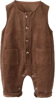 Newborn Baby Boys Girl Corduroy Romper Sleeveless Jumpsuit Button Bib Overalls with Pockets