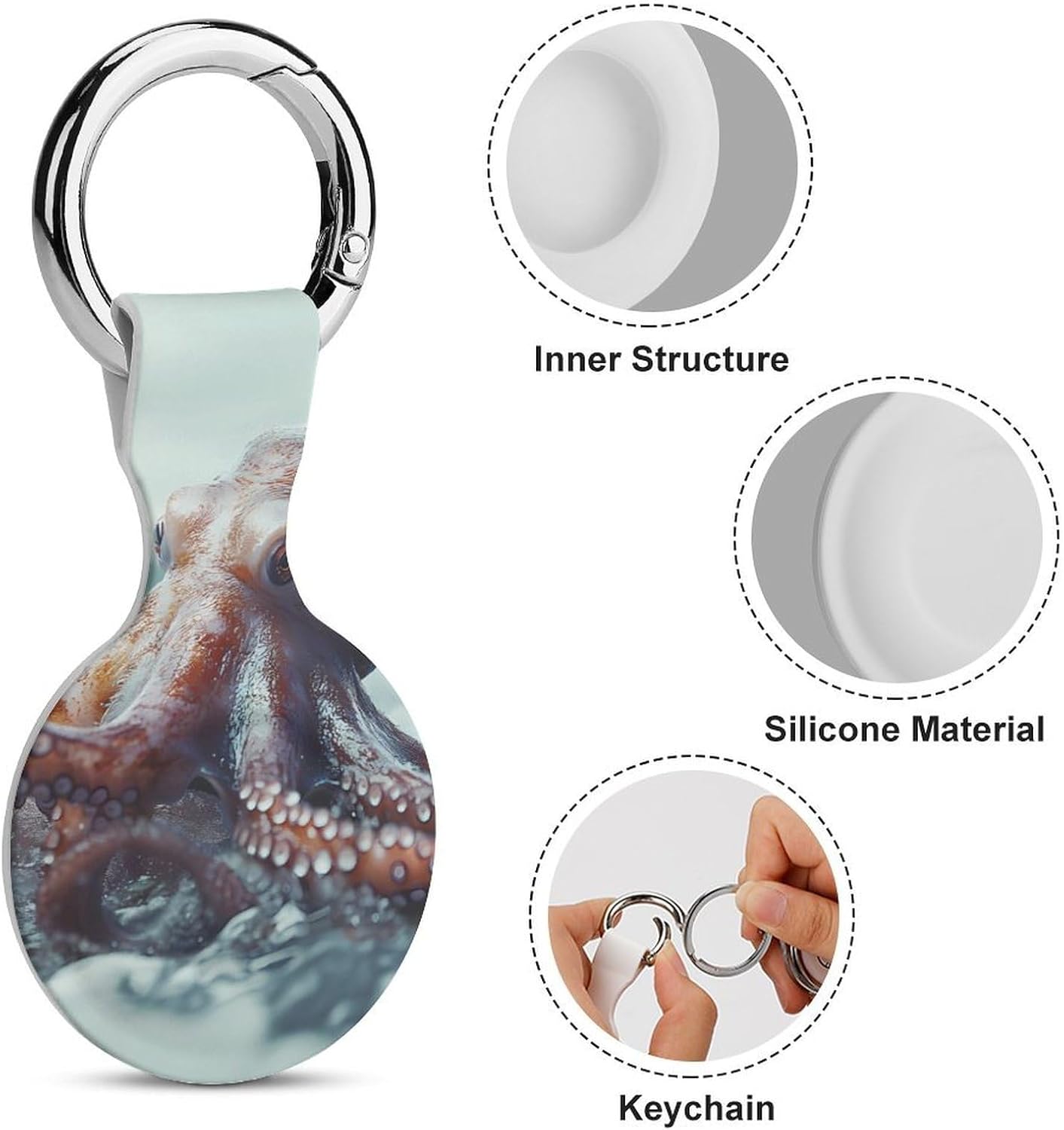 Octopus Funny Cover Compatible with AirTag Case Protector GPS Tracker Holder with Keychain