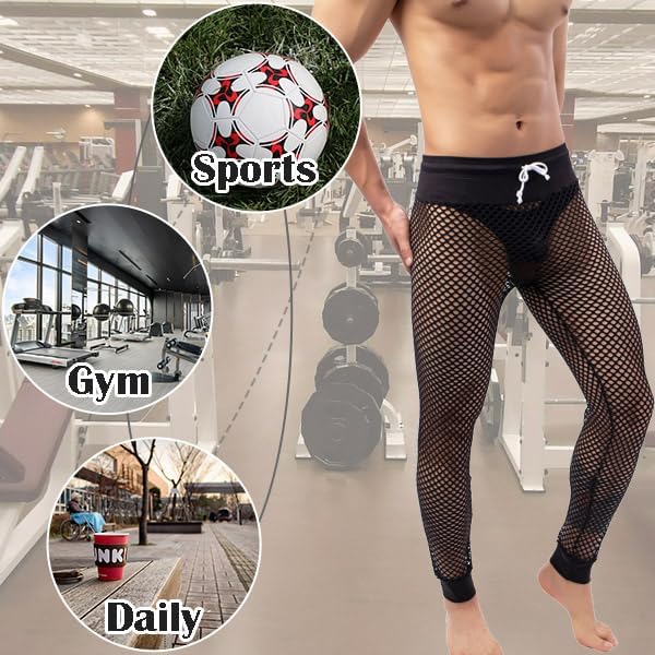 Men's Mesh See Through Pajama Breathable Long Pants Sleep Lounge Nightwear Homewear Bottoms - Image 5