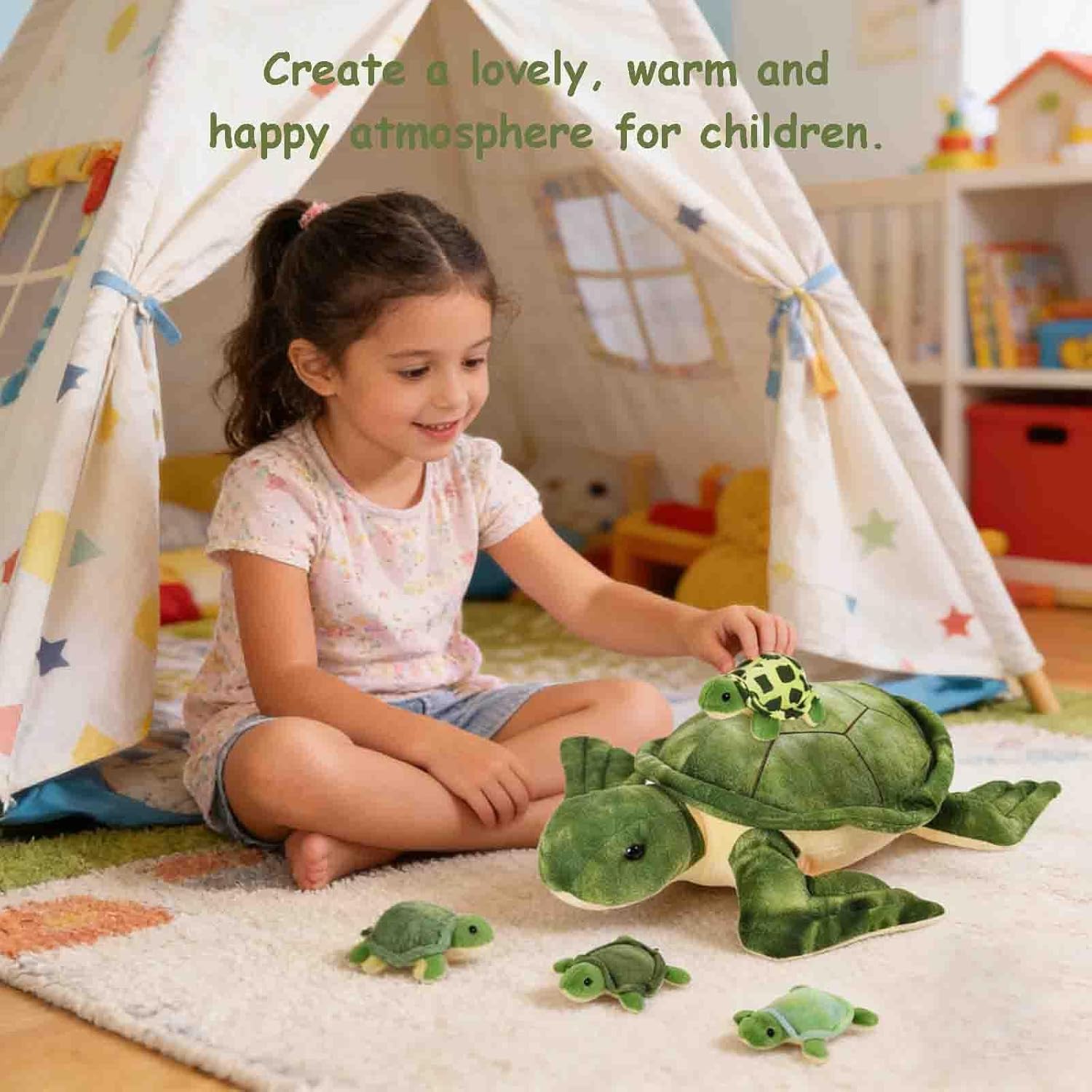 5 PCS Sea Turtle Stuffed Animals with Babies, 12" Mommy Stuffed Turtle Plush Toy with 4 Babies Turtles Inside, Big Ocean Tortoise Plushies Pillow Gifts for Kids Easter Birthday Christmas Party Favors