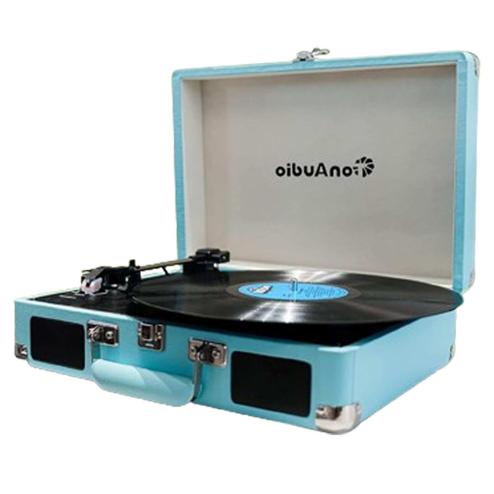 Giradischi Bluetooth in Vinile - Dischi in Vinile da 7/10/12", 33/45/78 Giri, Design Portatile a Valigia, 2 Altoparlanti Stereo, Pelle, intrattenimento Domestico e Decorazione, Blu