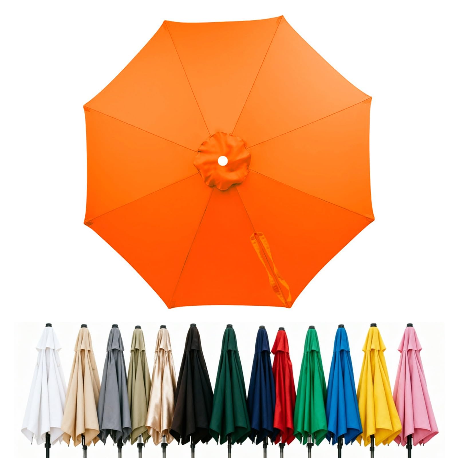 Fade Resistant Parasol Replacement Canopy for 6/8 Ribs, 2m 2.7m 3.0m 4m Garden Umbrella Cover, Waterproof UV30+ Patio Market Parasol Top (Fits Rib Length 112cm/148cm)(Orange,(6Rib)250cm)