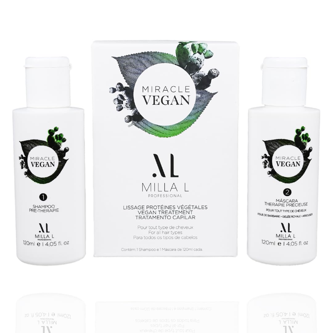 Lissage protéine Vegan sans formol, sans acide glyoxylique sans odeur, sans fumée zéro casse, zéro dommage, à la figue de barbarie, obliphica et kératine végétale｜Miracle Vegan de MILLA L.