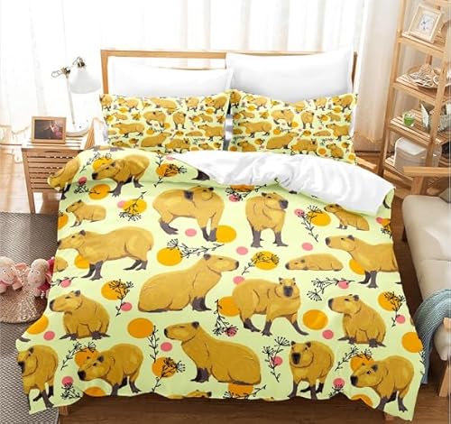 寝室装飾寝具セット,カピバラ子供の10代の3点セット掛け布団カバーセットマイクロファイバー,四季布団かばー暖かいふわふわ,1掛け布団カバー170*210cmと2枕カバー43x63cm