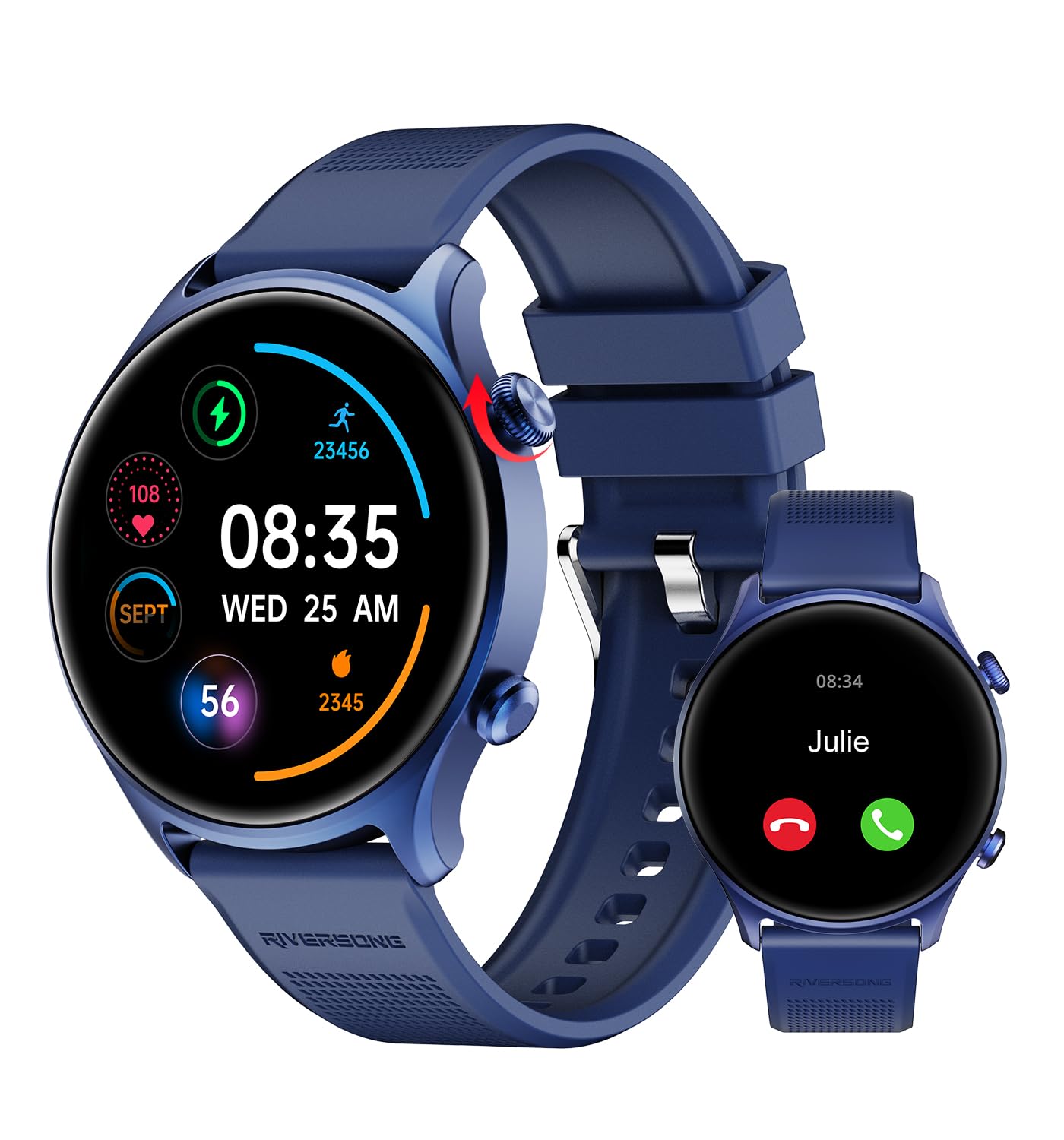 RIVERSONG Smartwatch Uomo Donna con Effettua/Risposta Chiamate Compatibile, 1.52" Orologio intelligente con Monitor Tracker per Salute Fitness (Frequenza Cardiaca/Sonno/Ossigeno Sanguigno), Blu Navy