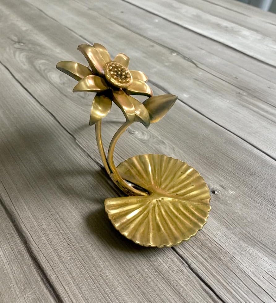 SJL Brass Lotus Flower Decorative Showpiece with Leaf Base | Handcrafted Home Office Decor Accent for Tabletop & Pooja Use Gift Perpose Decorative Showpiece - 28 cm-image-28