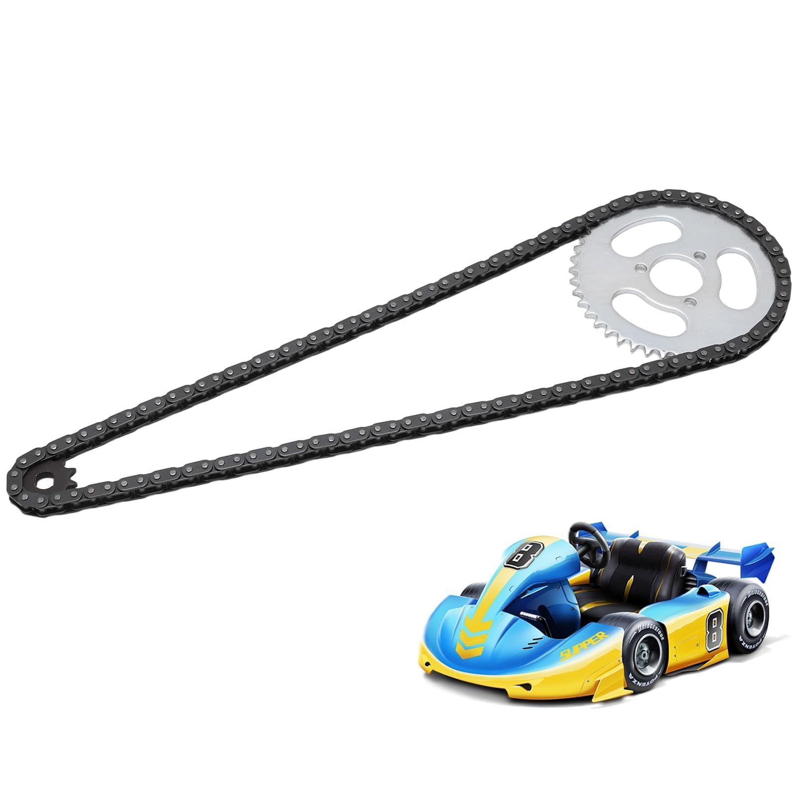 T8F Catena con pignone anteriore e posteriore, Set di pignoni per catena motore in acciaio Catena con pignone di trasmissione ad alta potenza per mini motociclette e kart ATC modificati