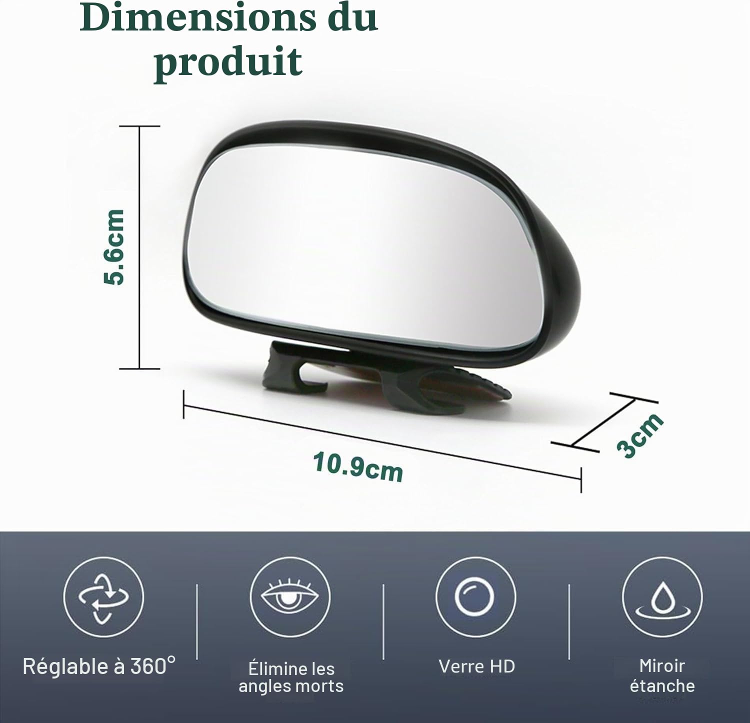 Miroir d'Angle Mort pour Voiture, Verre Convexe Rotatif Réglable à 360°, Miroir Latéral Universel pour Voiture, Camion, SUV (1 Pack)