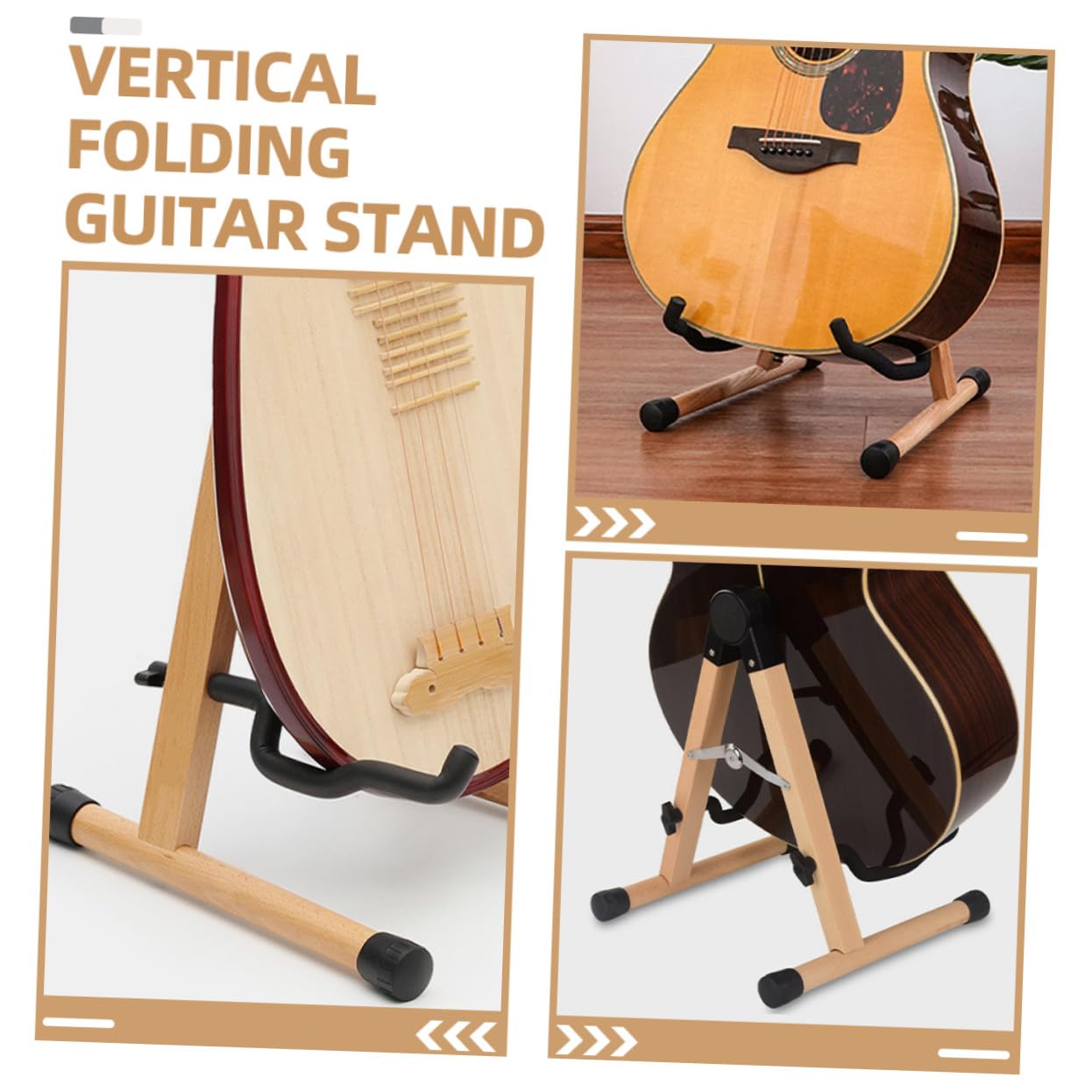 Supporto per Chitarra in Legno per Esposizione e Trasporto Stabile per Chitarre Acustiche Classiche ed Elettriche Compatibile Ukulele e Violini