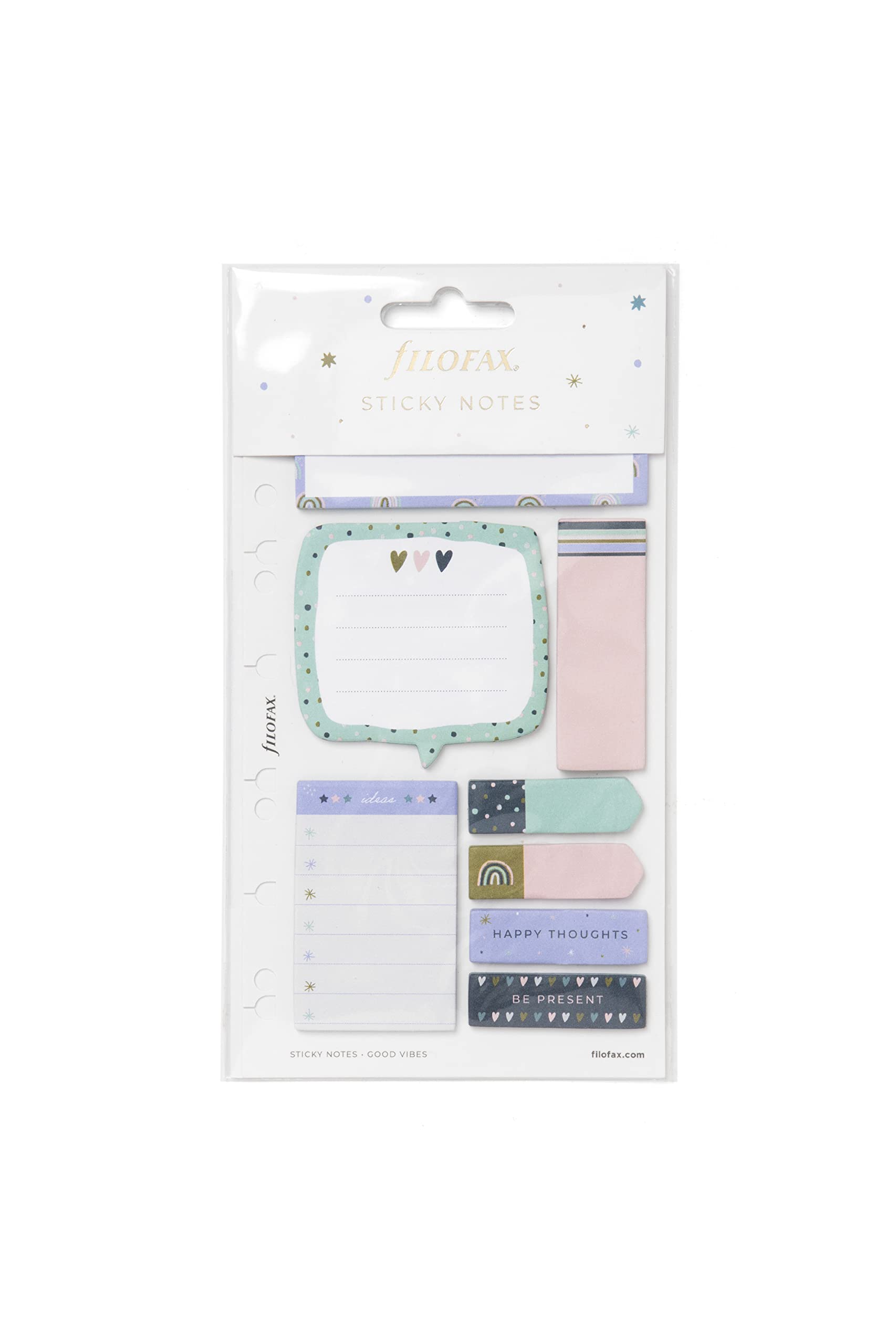 Filofax Good Vibes Sticky Notes Set - 8 Pads, 25 Sheets Each, Multi-colored, Repositionable, Fits Personal & A5 Organizers & Clipbook