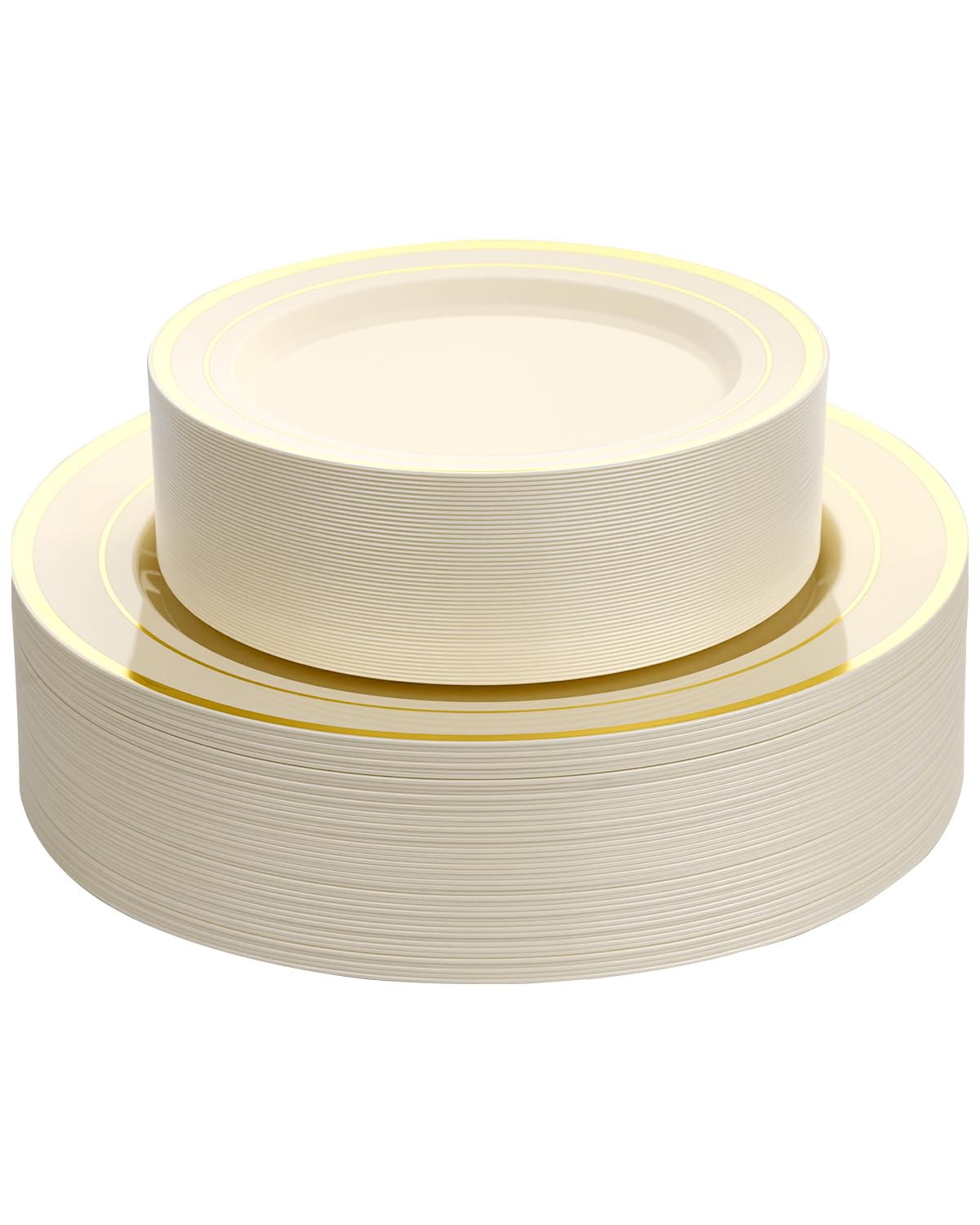Goodluck 120 PCS Ivory and Gold Plastic Plates, Heavy Duty Disposable Ivory Plates with 60 10.25 inch Dinner Plates and 60 7.5 inch Dessert Plates for Party, Holiday, Wedding