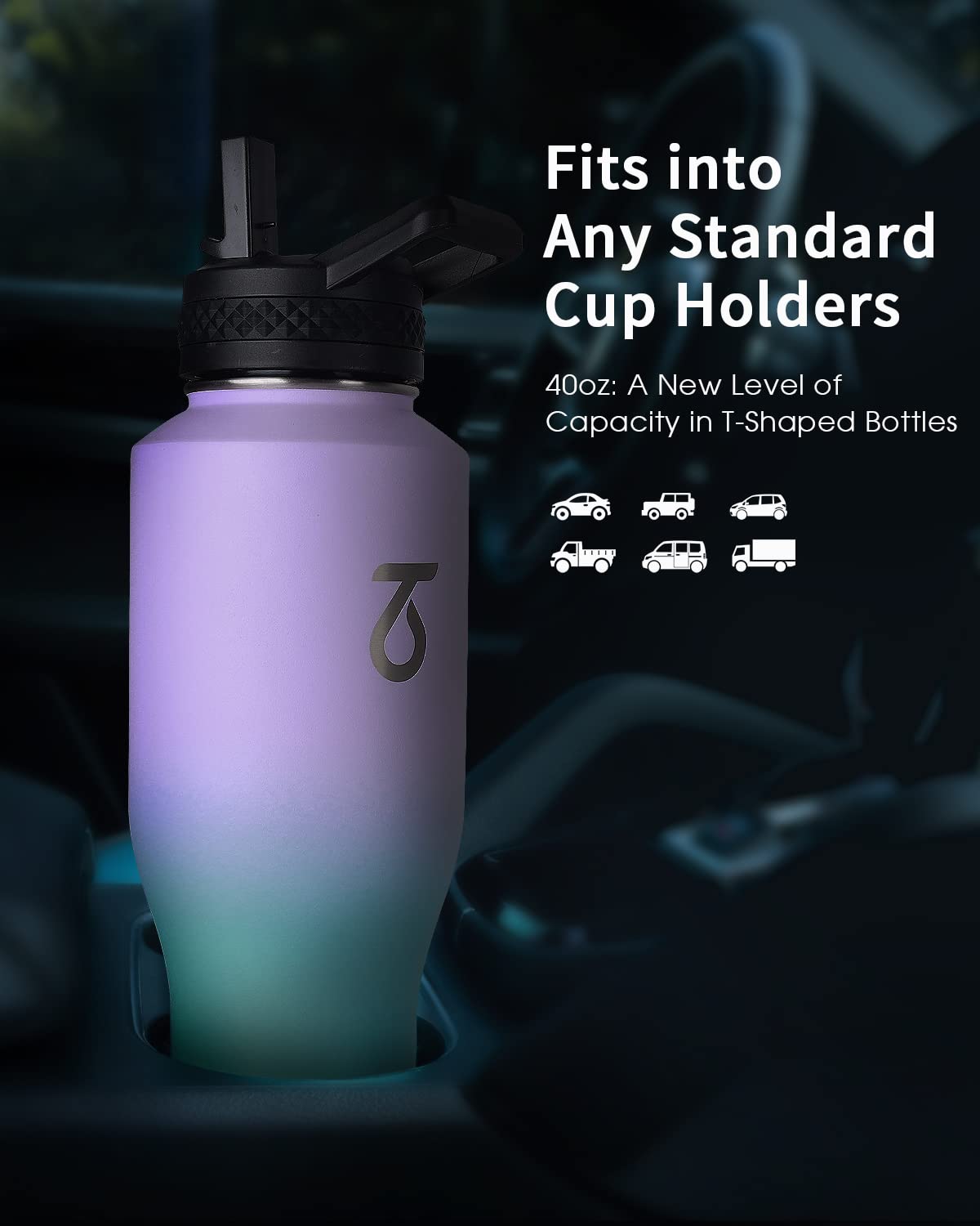 Trebo Borraccia termica 1.2 litro - Bottiglia acqua termiche - Senza BPA - Borraccia Termica con Cannuccia 2 Coperchi, Viola