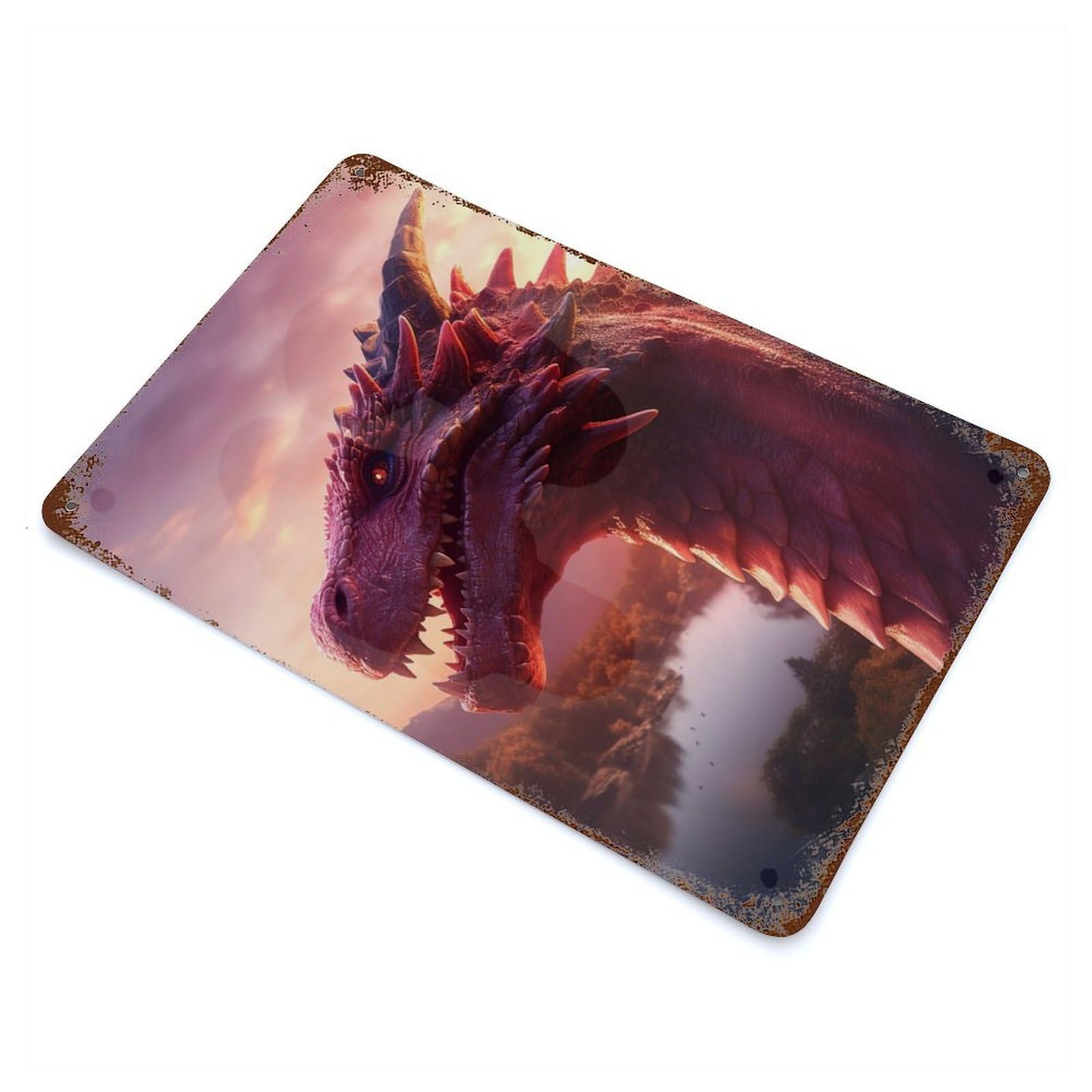 Red Ruby Dragon Decorative Tin Sign 11.8"x7.9", for Bistro, Counter And Cafe Decor, Retro Wall Decor