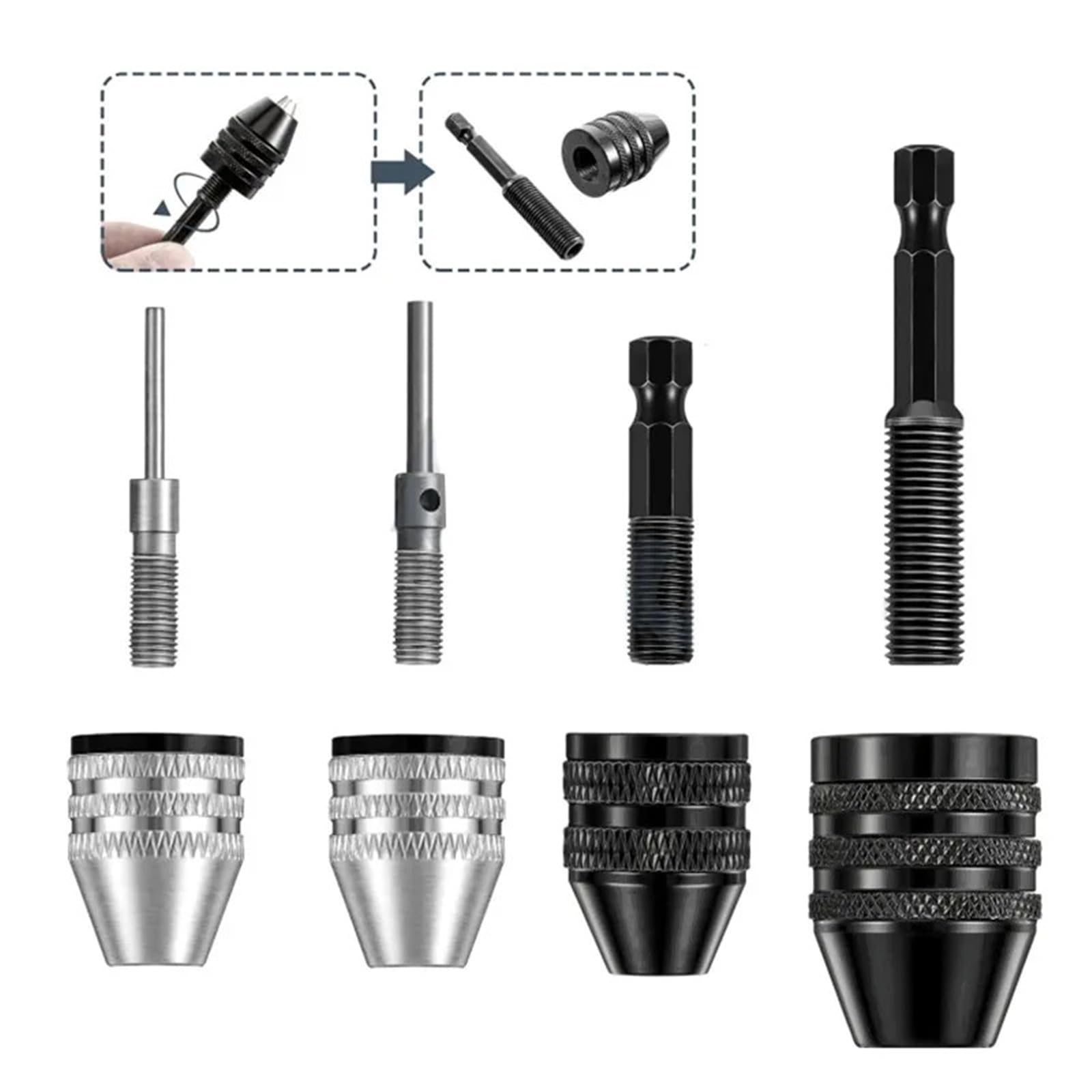 Adapter do trzonka, konwertera, uchwyt trzema szczękami, uchwyt wiertarski elektryczny, 1 szt. (0,3-6,5 mm HEX Black)