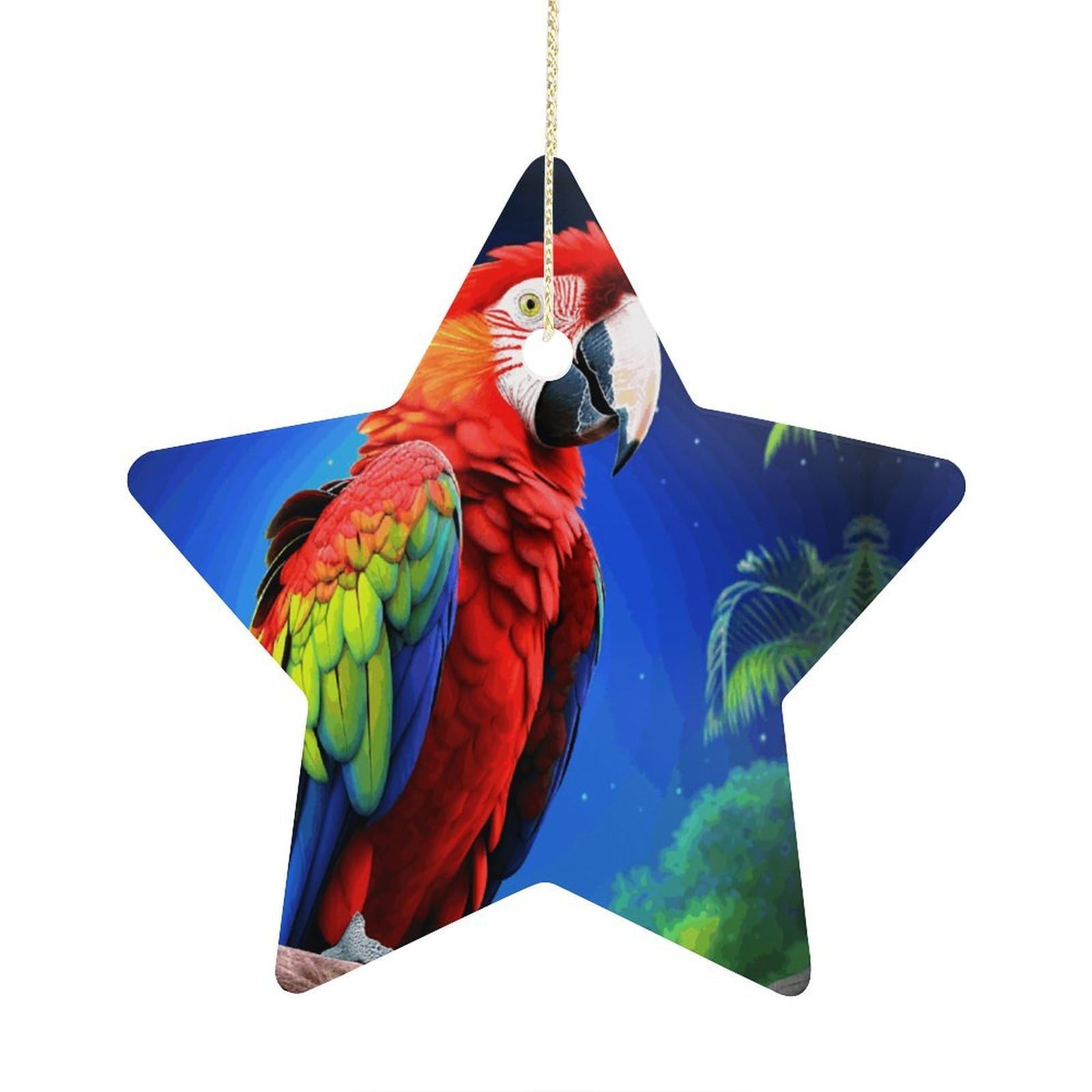Parrot Stars Ornaments Ceramic Christmas Tree Hanging Light in Weight Christmas Star Pendants Funny Double-Sided Printed Xmas Ornaments for Gifts