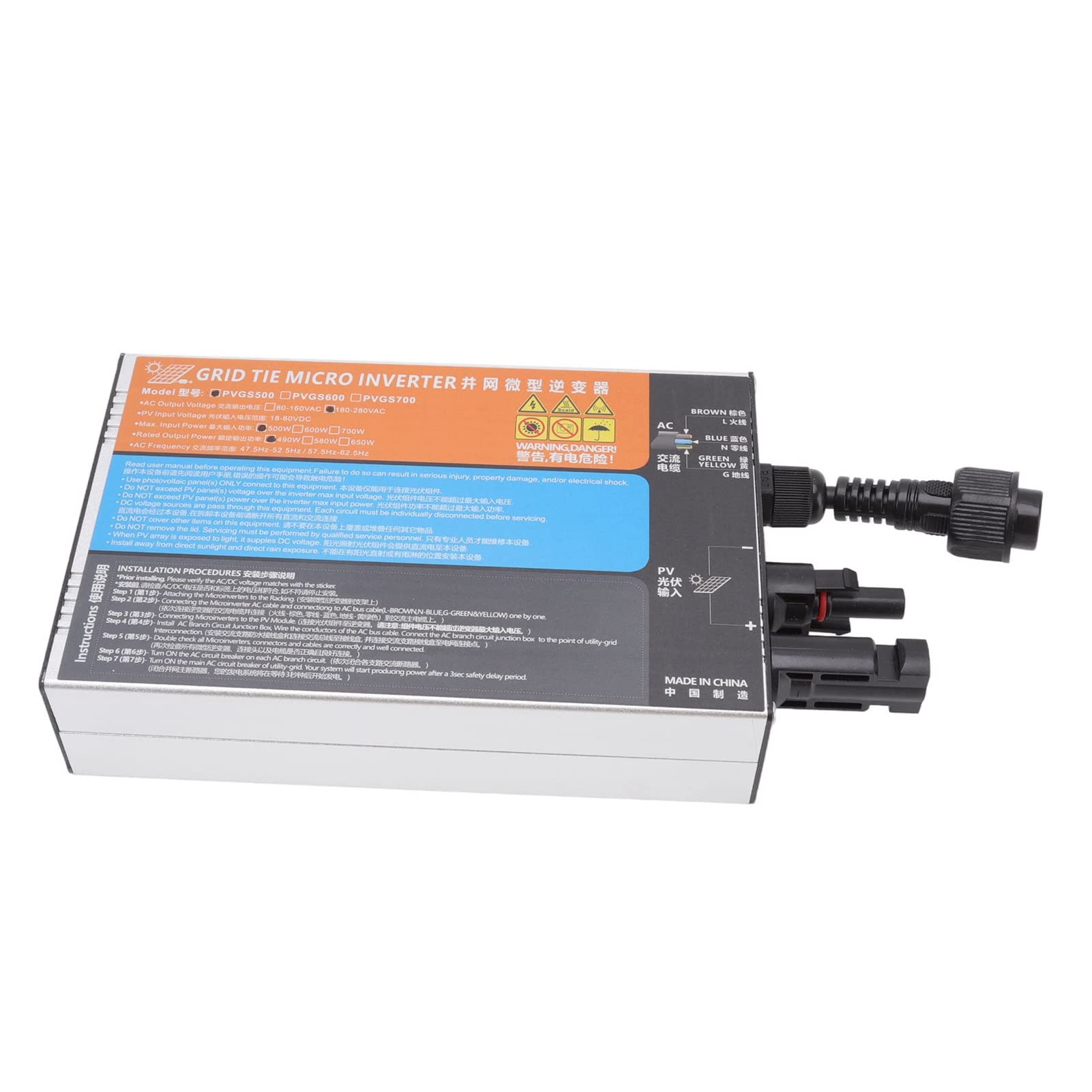 Micro-Onduleur Solaire 230 V Sortie PVGS300 500 Série élevée Efficace pour les Systèmes de Génération Onduleur de Grille avec Matériau en Alliage en Aluminium 18V 60V