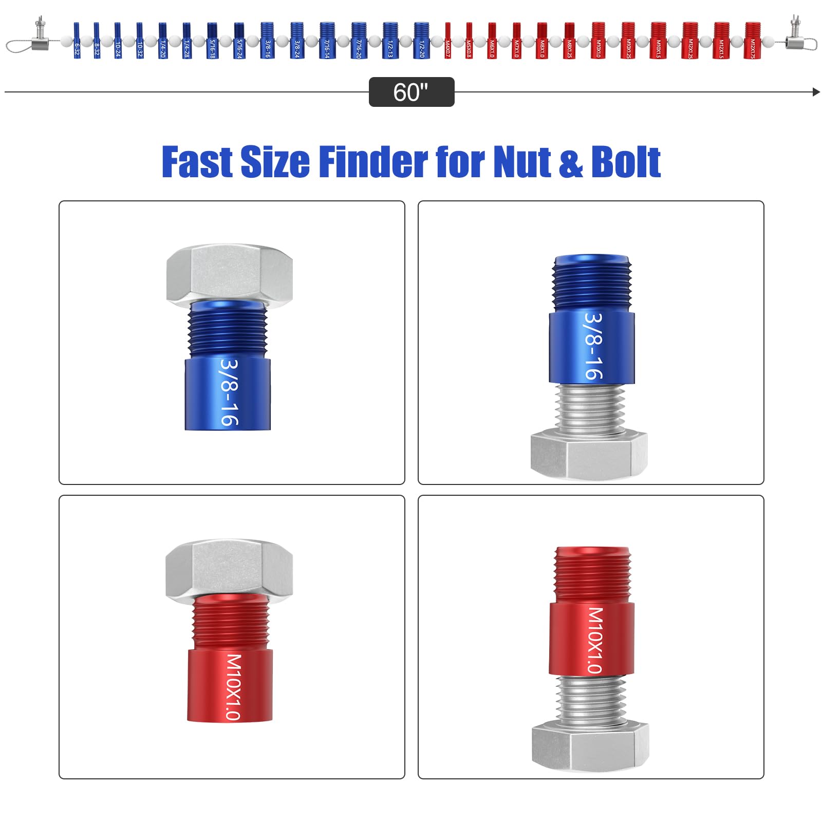 [Patent]CKE Upgraded Nut & Bolt Thread Checker (Inch & Metric) Detachable Wire Loop Design - 26 Male/Female Gauges - 14 Inch & 12 Metric Detachable Nut and Bolt Thread Size Checker Identifier Gauges