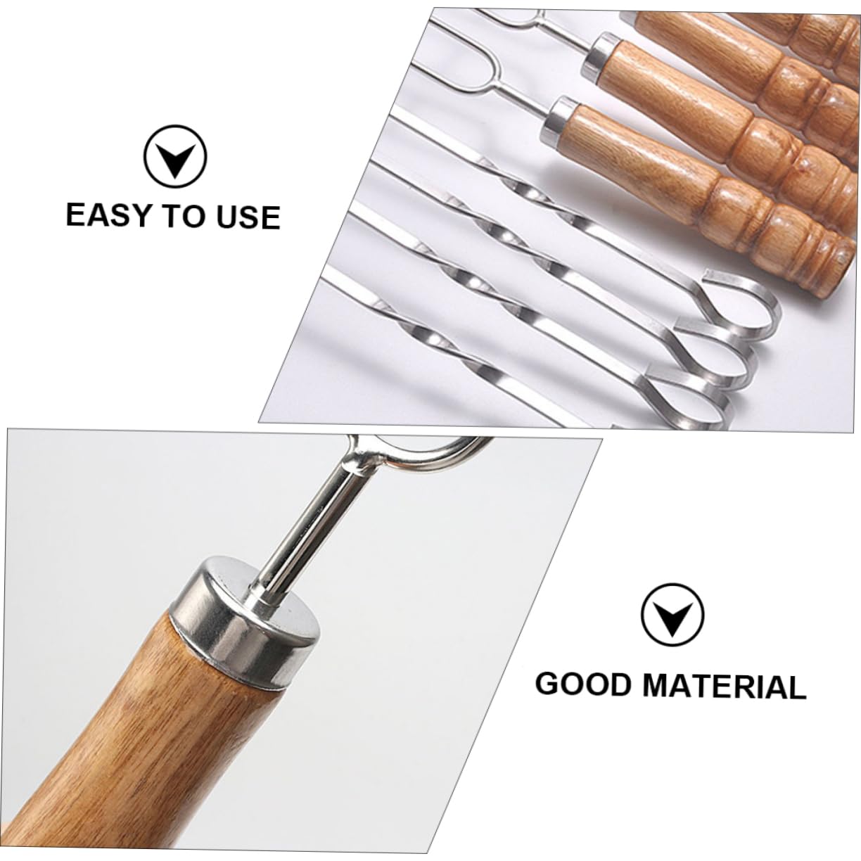Brochetas de Acero Inoxidable 10 Piezas con Mango de Madera | Bolsa de Almacenamiento Incluida, Acabado Negro, Aptas para Cena Familiar y Uso al Aire Libre