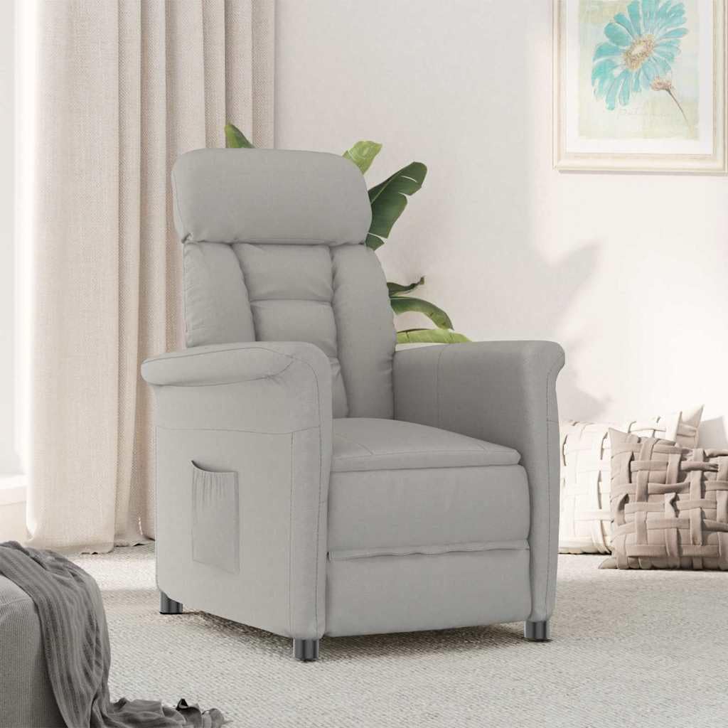 Fotel jasnoszary, z mikrofibry, 96,5 x 70,5 x 95 cm, odchylany, ergonomiczny, do salonu i kącika do czytania, tapicerowane krzesło