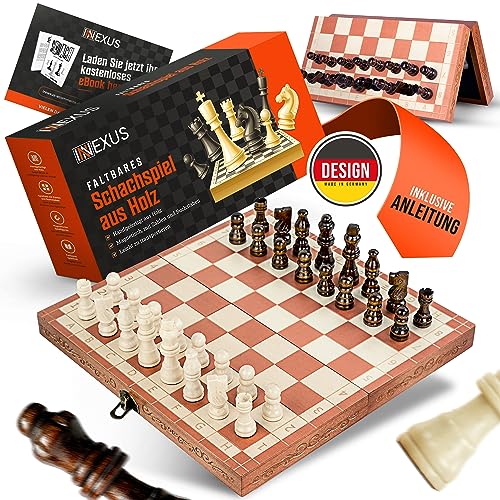 Preisvergleich Produktbild INNEXUS Schachbrett - Hochwertiges Schachspiel aus Holz - Reiseschach magnetisch mit Spielfiguren - Schachspiel für Kinder und Erwachsene - Handgefertigtes Schach Set