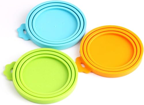 Comtim Tapa de silicona para latas de comida para mascotas (tamaño universal, 3 latas de comida de tamaño estándar), multicolor