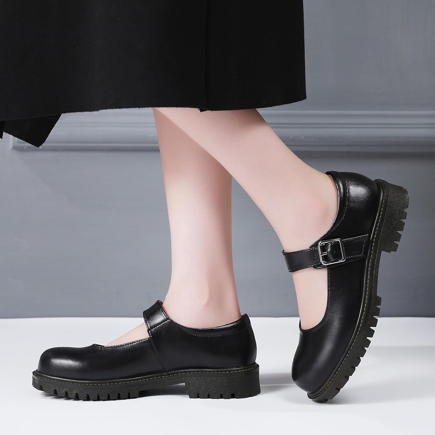 Women's Mary Jane Flats in Black Chunky Comfortable Non-Slip Sole Cute Dressy Design for Casual School or Work for Mary Jane Women Shoes - Image 2